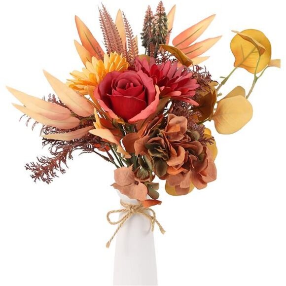 Artificial Flowers Bouquet Silk Flower (Autumn red) - Picture 3 of 7